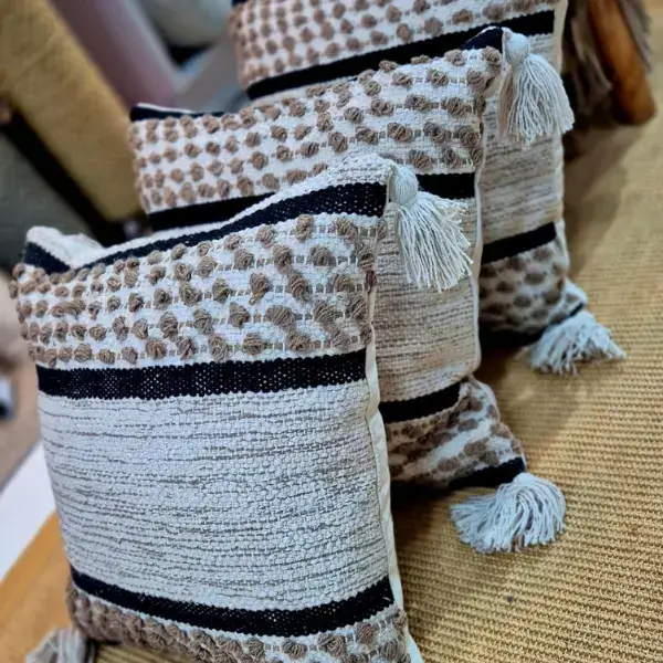 Textured Stripe Tassel Cushion Cover – 16x16 Inch - Image 2