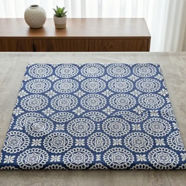 Azure Mandala Cotton Table Cloth - Blue