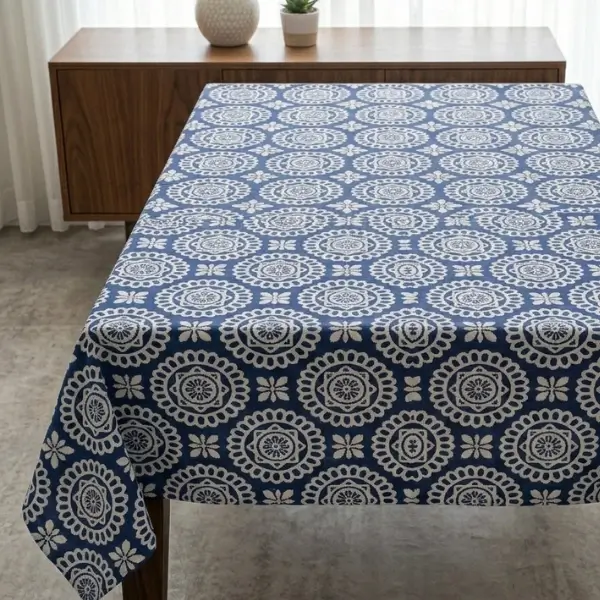 Azure Mandala Cotton Table Cloth - Blue - Image 3