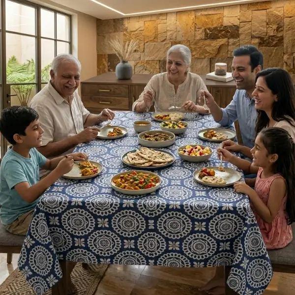 Azure Mandala Cotton Table Cloth - Blue - Image 4