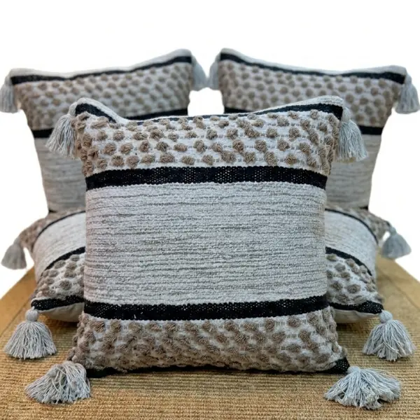 Textured Stripe Tassel Cushion Cover – 16x16 Inch - Image 3
