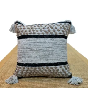 Textured Stripe Tassel Cushion Cover – 16x16 Inch