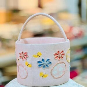 Floral & Butterfly Embroidered Decorative Storage Basket