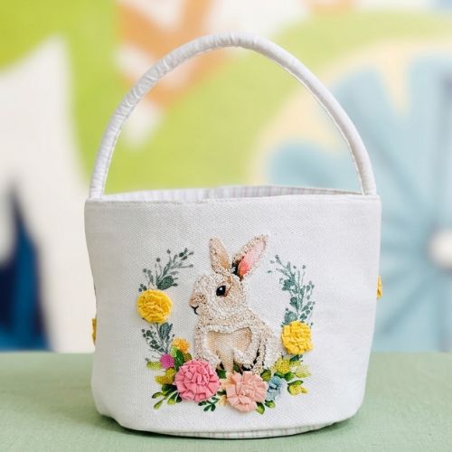 Embroidered Bunny Decorative Storage Basket Organizer