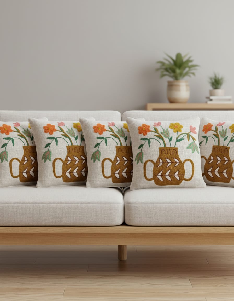 Rustic Vase Bloom Cushion Cover - Image 2