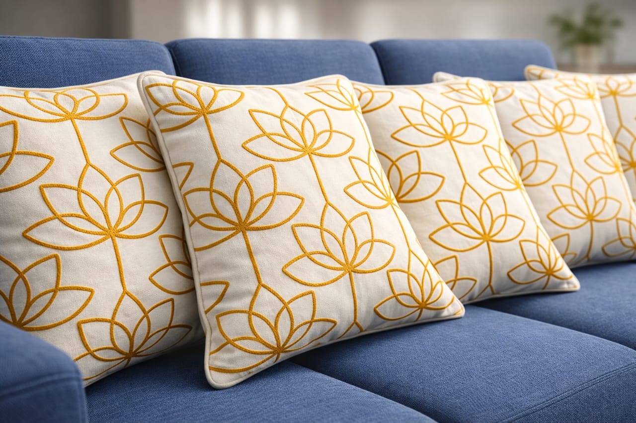 Golden Lotus Printed Cushion Cover - Image 2