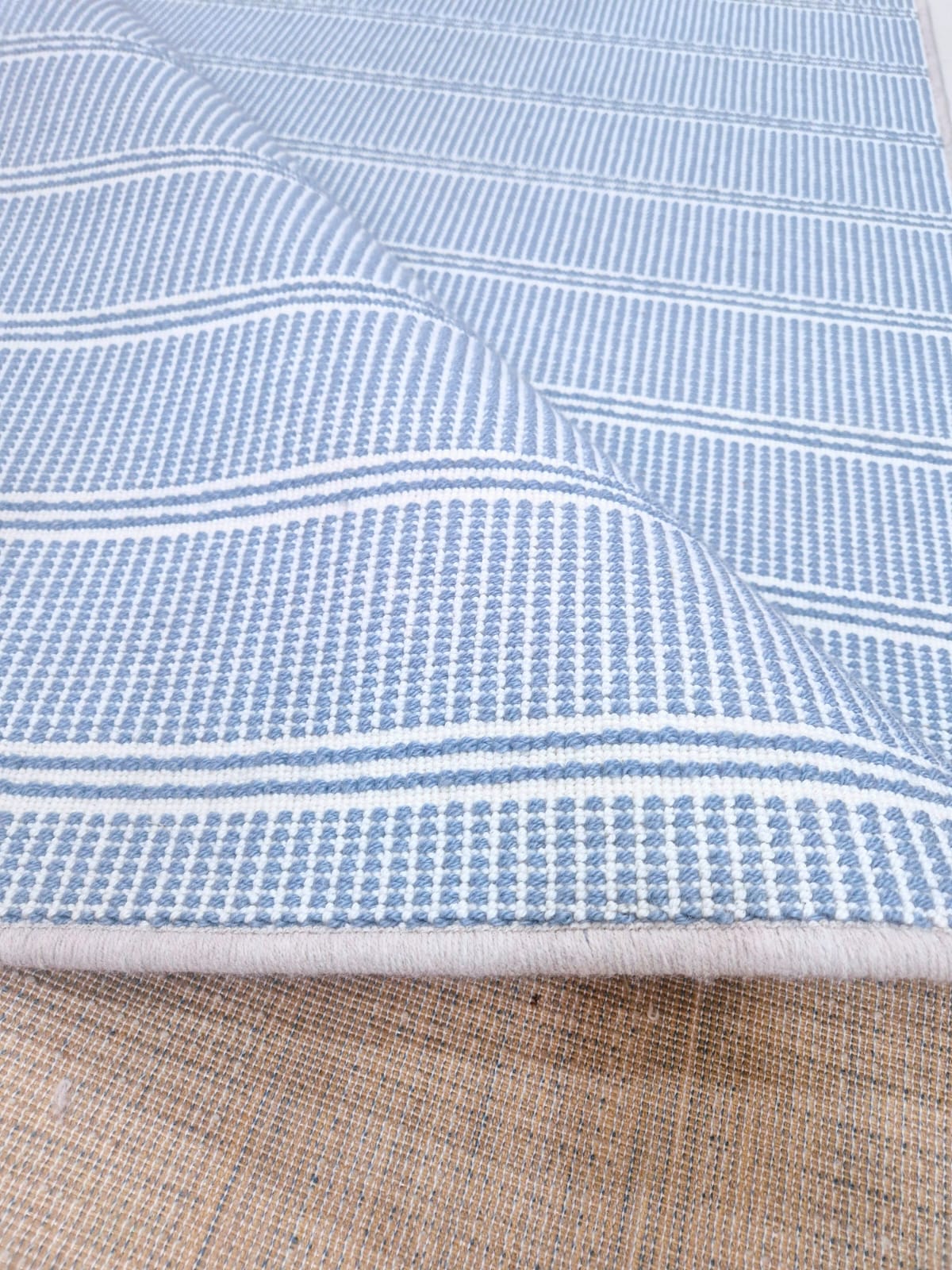 Sky Blue Striped Modern Area Rug - Image 2